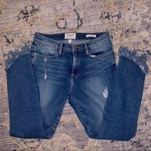 FRAME Le High Skinny Raw Shredded Hem Blue Jeans